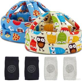 img 4 attached to 🦉 Baby Toddler Helmet with Knee Pads Set - Safety Head Protector for Crawling & Walking Soccer Owl Style