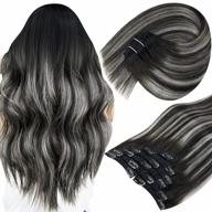 sunny 7pcs ombre black to silver clip-in hair extensions - silky straight 120g наращивание человеческих волос для женщин длиной 20 дюймов логотип