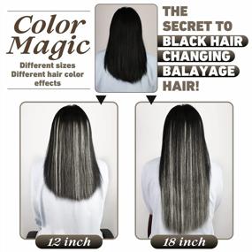 img 3 attached to Sunny 7Pcs Ombre Black To Silver Clip-In Hair Extensions - Silky Straight 120G Наращивание человеческих волос для женщин длиной 20 дюймов