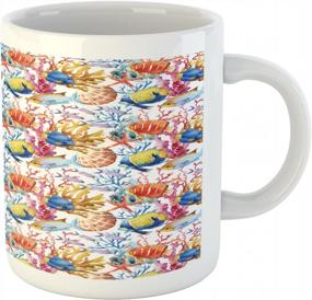 img 3 attached to Отпразднуйте красоту морской жизни с кружкой Ambesonne Fish - разноцветная керамическая кофейная кружка с принтом для чая и водных напитков