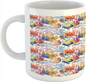 img 2 attached to Отпразднуйте красоту морской жизни с кружкой Ambesonne Fish - разноцветная керамическая кофейная кружка с принтом для чая и водных напитков