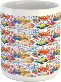 img 4 attached to Отпразднуйте красоту морской жизни с кружкой Ambesonne Fish - разноцветная керамическая кофейная кружка с принтом для чая и водных напитков