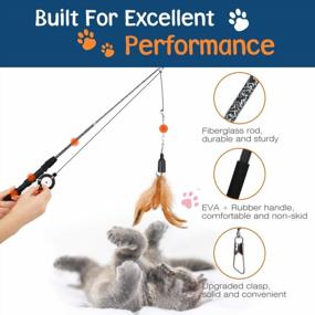 img 1 attached to 🐱 VavoPaw Cat Feather Teaser Wand Toy - Interactive Retractable Fishing Pole for Cats with 3 Interchangeable Toys - Funny Cat Stick Sea Rod Feather Playing Toy - Pet Companion Toys in Brown, Blue, and Yellow