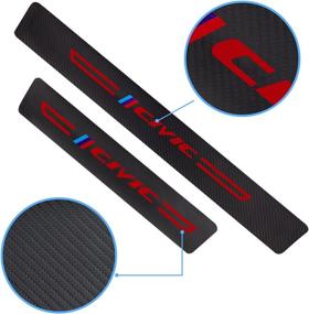 img 1 attached to 🚪 Set of 4 Civic Door Sill Protectors: Compatible with Honda Civic Accessories, Carbon Fiber Leather Door Sill Sticker, Reflective Automotive Door Sill Guard, Decorative Door Sill Scuff Plate Sticker