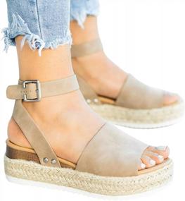 img 1 attached to Women’S Flatform Espadrilles Ankle Strap Buckle Open Toe Faux Leather Studded Wedge Summer Sandals