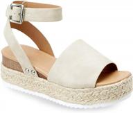 women’s flatform espadrilles ankle strap buckle open toe faux leather studded wedge summer sandals logo