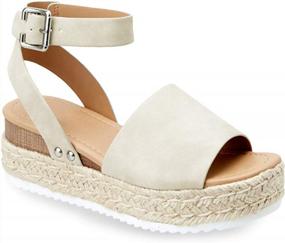 img 4 attached to Women’S Flatform Espadrilles Ankle Strap Buckle Open Toe Faux Leather Studded Wedge Summer Sandals