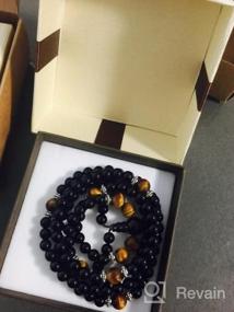 img 6 attached to AMORWING Natural Onyx And Tiger Eye 108 Bead Mala Bracelet Necklace For Meditation And Healing