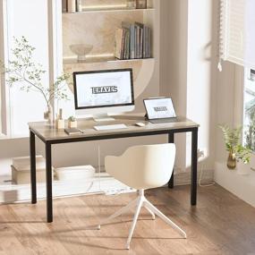 img 2 attached to Прочный 55,11-дюймовый компьютерный стол Teraves из черного дуба - идеально подходит для домашнего офиса, письменной рабочей станции и обеденного стола