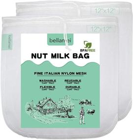 img 4 attached to XL 12"X12" Nut Milk Bag Reusable Strainer For Almond/Soy Milk, Greek Yogurt, Cold Brew Coffee Tea Beer Celery Juice - 2 Pack Bellamei Fine Nylon Mesh.