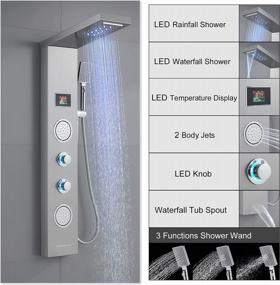 img 3 attached to ROVATE LED Rainfall Waterfall Shower Tower Panel System With Body Massage Jets, Handheld Shower And Tub Spout - 5-In-1 Brushed Finish Shower Panel