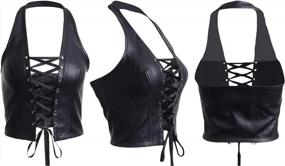 img 2 attached to Women'S Faux Leather Crop Top With Halter-Neck, Lace-Up Bandage, And Eyelet Detailing - Criss Cross Camisole Shirt