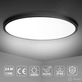 img 3 attached to 💡 5000K Daylight White LED Flush Mount Ceiling Light Fixture, 24W (240W Equivalent) 12inch Flat Modern Ceiling Lighting in Black, 3200LM Ceiling Lamp suitable for Bathroom, Kitchen, Bedroom, Living Room, Hallway