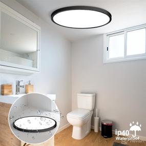 img 2 attached to 💡 5000K Daylight White LED Flush Mount Ceiling Light Fixture, 24W (240W Equivalent) 12inch Flat Modern Ceiling Lighting in Black, 3200LM Ceiling Lamp suitable for Bathroom, Kitchen, Bedroom, Living Room, Hallway