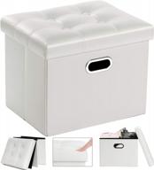 cosyland white leather storage ottoman: 17x13x13in compact foot rest, folding bench seat and organizer with handles logo