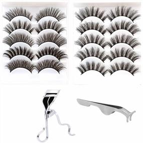 img 4 attached to Get Naturally Stunning Lashes: CINLITEK 10 Pairs 5 Styles Reusable 3D Handmade Mink False Eyelashes Set With Free Applicator And Lash Curler