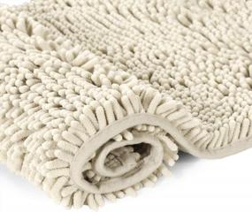 img 4 attached to Мягкий мохнатый кремовый коврик для ванной: роскошный коврик из микрофибры для ванной, спальни, гостиной - моющийся, 20 х 32 дюйма