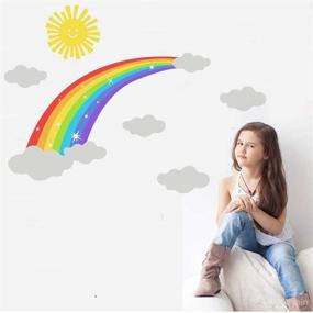 img 1 attached to 🌈 Bamsod Rainbow Kids Wall Stickers with Cloud and Sun Wall Decals - Peel and Stick Removable Wall Decor for Kids Nursery Bedroom Living Room - Size 11.8'' x 27''