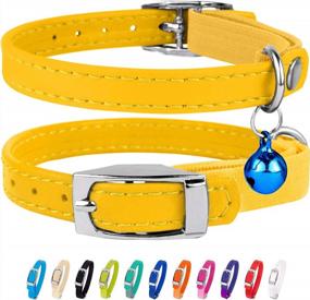 img 4 attached to Safe And Stylish Leather Cat Collar With Elastic Strap And Bell - Neck Fit 9"-11", Available In Vibrant Colors