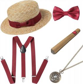 img 4 attached to BABEYOND 1920S Mens Gatsby Gangster Costume Accessories Set 30S Manhattan Fedora Hat Suspenders