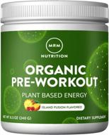 organic pre-workout powder island fusion flavor superfoods + 150mg natural caffeine + adaptogens clean energy & focus healthy blood flow vegan non-gmo 20 servings mrm nutrition logo
