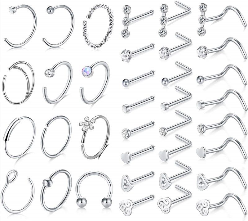 Silver Stainless Steel Nose Piercing Hoops For Women - MODRSA 20 Gauge ...