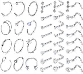 img 4 attached to Silver Stainless Steel Nose Piercing Hoops For Women - MODRSA 20 Gauge Nose Rings And Piercings