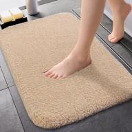 non-slip bathroom rug with ultra soft microfibers - super thick plush and absorbent bath mat | machine washable | ideal for shower, tub or floor | 16"x24" | beige logo