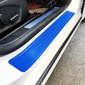 img 4 attached to 🚗 Set of 4 x 23.6-Inch Car Door Sill Protectors - Carbon Fiber Vinyl Wrap Stickers for Automotive Scuff Plate Film, Anti-Scratch Entry Guards for SUV Trucks - Interior Accessories (4D Blue)