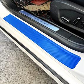 img 2 attached to 🚗 Set of 4 x 23.6-Inch Car Door Sill Protectors - Carbon Fiber Vinyl Wrap Stickers for Automotive Scuff Plate Film, Anti-Scratch Entry Guards for SUV Trucks - Interior Accessories (4D Blue)