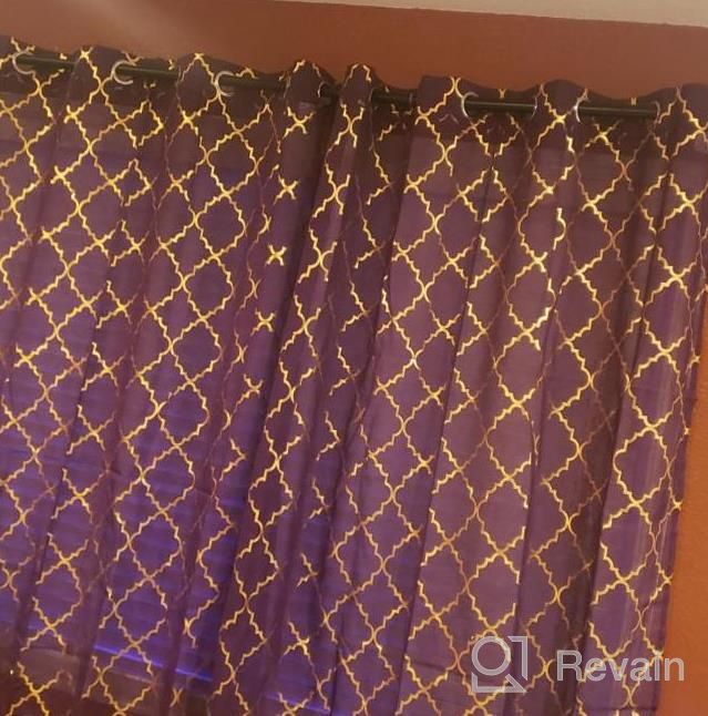 img 1 attached to Gold Moroccan Tile Print Curtains For Girls Room/Kids Room - Set Of 2 Panels, 63 Inch Length, Sheer Purple Drapes For Bedroom By Kotile review by Kevin Apriando