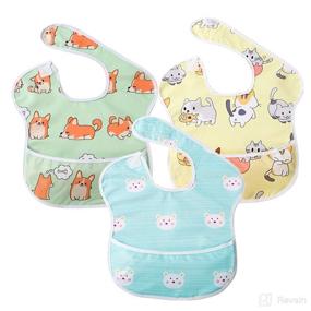 img 4 attached to 🍼 Little Dimsum 3-Pack Baby Bibs: Waterproof, Easy to Clean, Adjustable, with Large Pocket - Ideal for Feeding, Weaning, and Messy Mealtime - Suitable for Babies and Toddlers (Cat, Dog, Bear Designs)