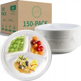 img 1 attached to 150 Pack 9 Inch White Plastic Plates With 3 Compartments - Food Grade BPA Free Reusable Dinnerware.