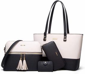 img 4 attached to Stylish 4-Piece Set Of Women'S Fashion Handbags: Tote, Shoulder Bag, Top Handle Satchel, And Purse