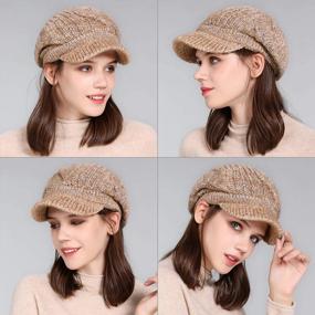 img 1 attached to Womens Winter Knit Visor Beanie Newsboy Cap - Warm Hat For Cold Snow Weather Girl 55-60Cm