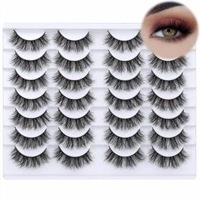 img 4 attached to Newcally Eyelashes False Lashes Natural 6D Fluffy Faux Mink Eye Lashes Wispy Strip Volume Fake Eye Lashes Soft Curly Reusable 14 Pairs Lashes Multipack -6D04