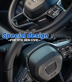 img 3 attached to 🚗 Carbon Fiber Grain Steering Wheel Cover Trim for Honda Civic 2022 - Thenice Interior Decoration for 11th Gen Civic