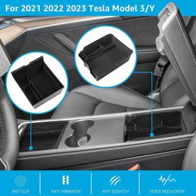 img 2 attached to Motrobe 2023 Upgraded Model 3 Model Y Flocked Center Console Organizer Tray Hidden Cubby Drawer Armrest Storage Box For 2023 2022 2021 Tesla Interior Accessories With Coin And Sunglass Holder