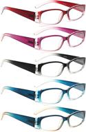5-pack rectangular spring hinge reading glasses for men & women, fashion quality 4.00x magnification readers. logo