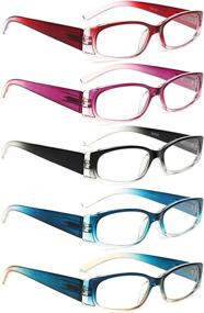 img 4 attached to 5-Pack прямоугольные очки для чтения с пружинными петлями для мужчин и женщин, модные качественные 4,00-кратные читатели с увеличением.