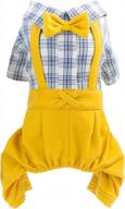s - adorable pet outfit: hooddeal white plaid blue striped jumpsuit with yellow bowtie for puppy cat wedding birthday logo