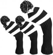 knitted golf headcover set with rotating number tags for driver, fairway wood, and hybrid (ut) - fits male and female golfers - longchao 3-piece golf club wood head covers logo