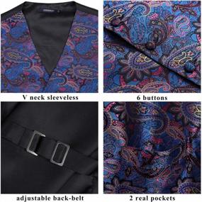 img 1 attached to 👔 HISDERN Men's Vest Tie Set 3PC - Formal Waistcoat with Paisley Floral Jacquard Necktie & Pocket Square - Suit Vests for Wedding Party