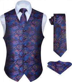 img 4 attached to 👔 HISDERN Men's Vest Tie Set 3PC - Formal Waistcoat with Paisley Floral Jacquard Necktie & Pocket Square - Suit Vests for Wedding Party