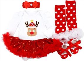img 4 attached to Первый рождественский наряд для новорожденных, платье для маленьких девочек, костюм, комбинезон, платье-пачка, гетры, обувь, повязка на голову, комплект