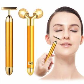 img 4 attached to 2-In-1 Electric Face Massager Roller 24K Golden Facial Massager, 3D Roller And T Shape Facial Roller Massager Kit Arm Eye Nose Massager Skin Care Tools