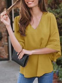 img 1 attached to Women'S Summer Top Shirt: Ofenbuy V Neck Blouse With Mesh Panel & 3/4 Bell Sleeves