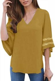 img 2 attached to Women'S Summer Top Shirt: Ofenbuy V Neck Blouse With Mesh Panel & 3/4 Bell Sleeves