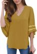 women's summer top shirt: ofenbuy v neck blouse with mesh panel & 3/4 bell sleeves logo