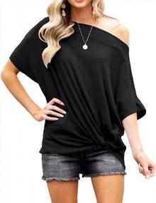 img 4 attached to Stylish Twist Knot Batwing Tunic Blouse For Women'S Summer Off-Shoulder Tops